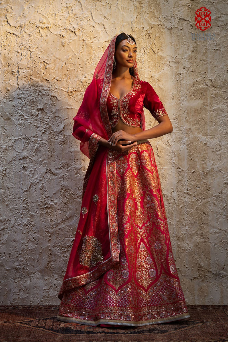 Varya Rani pink silk georgette Kalidar lehenga silk by Mallika Mathur in pink color for women Worldwide