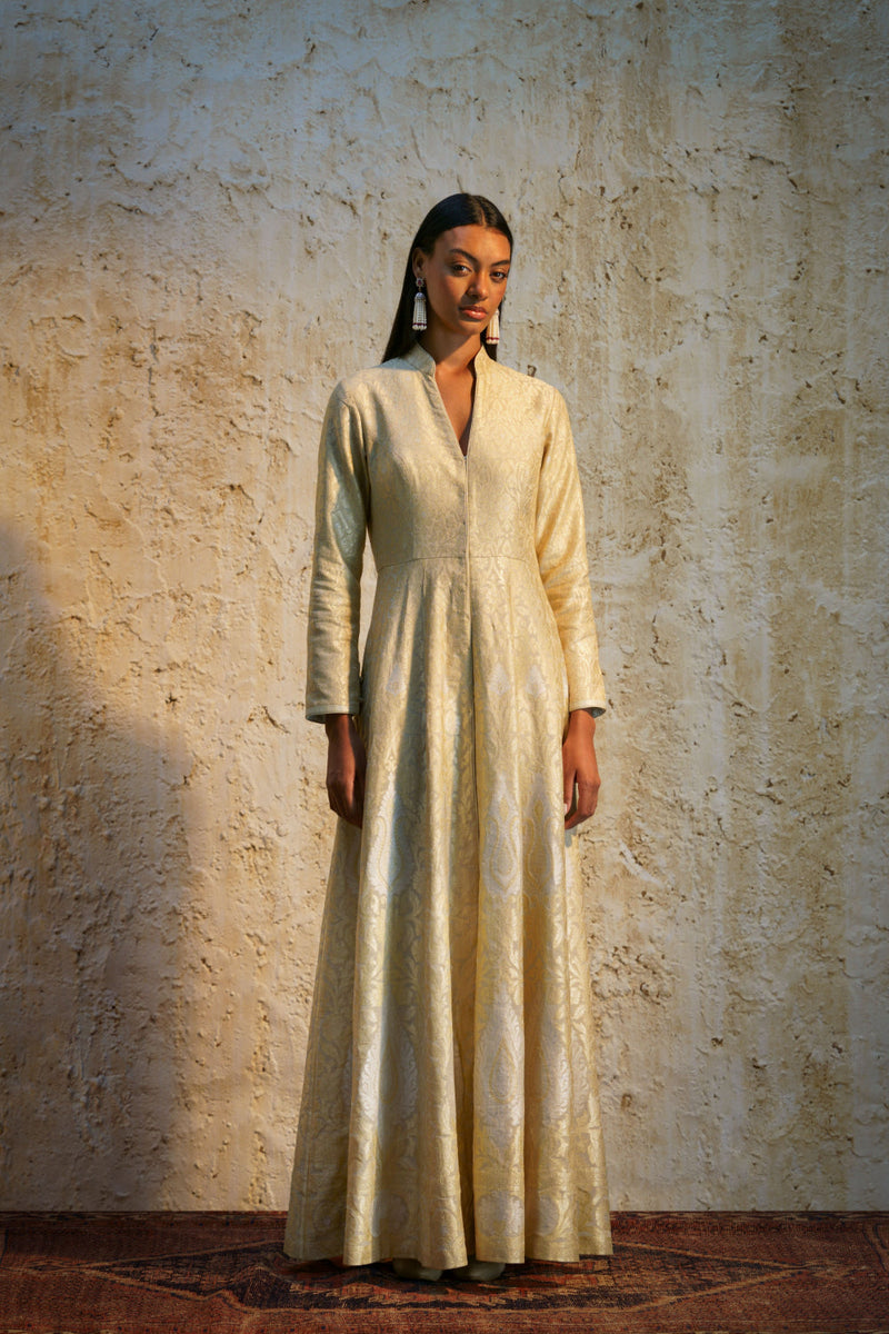 Parisa Anarkali-Natural tissue by Mallika Mathur in natural color for women Worldwide