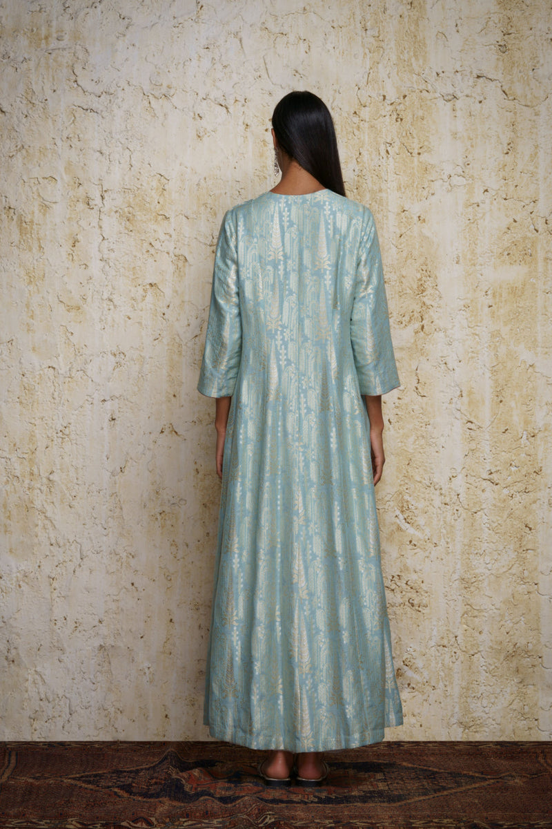Sahar Anarkali-Aquamarine blue silk by Mallika Mathur in blue color for women Worldwide