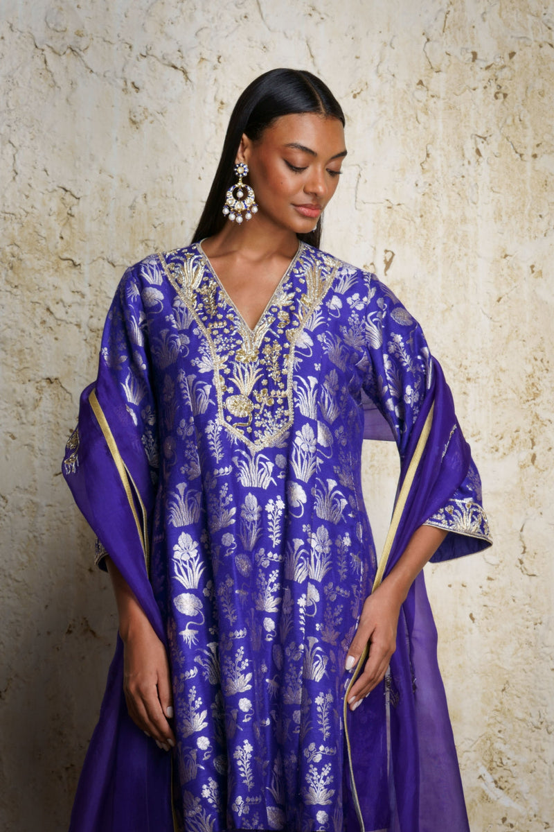 Shira Anarkali-Purple silk by Mallika Mathur in purple color for women Worldwide
