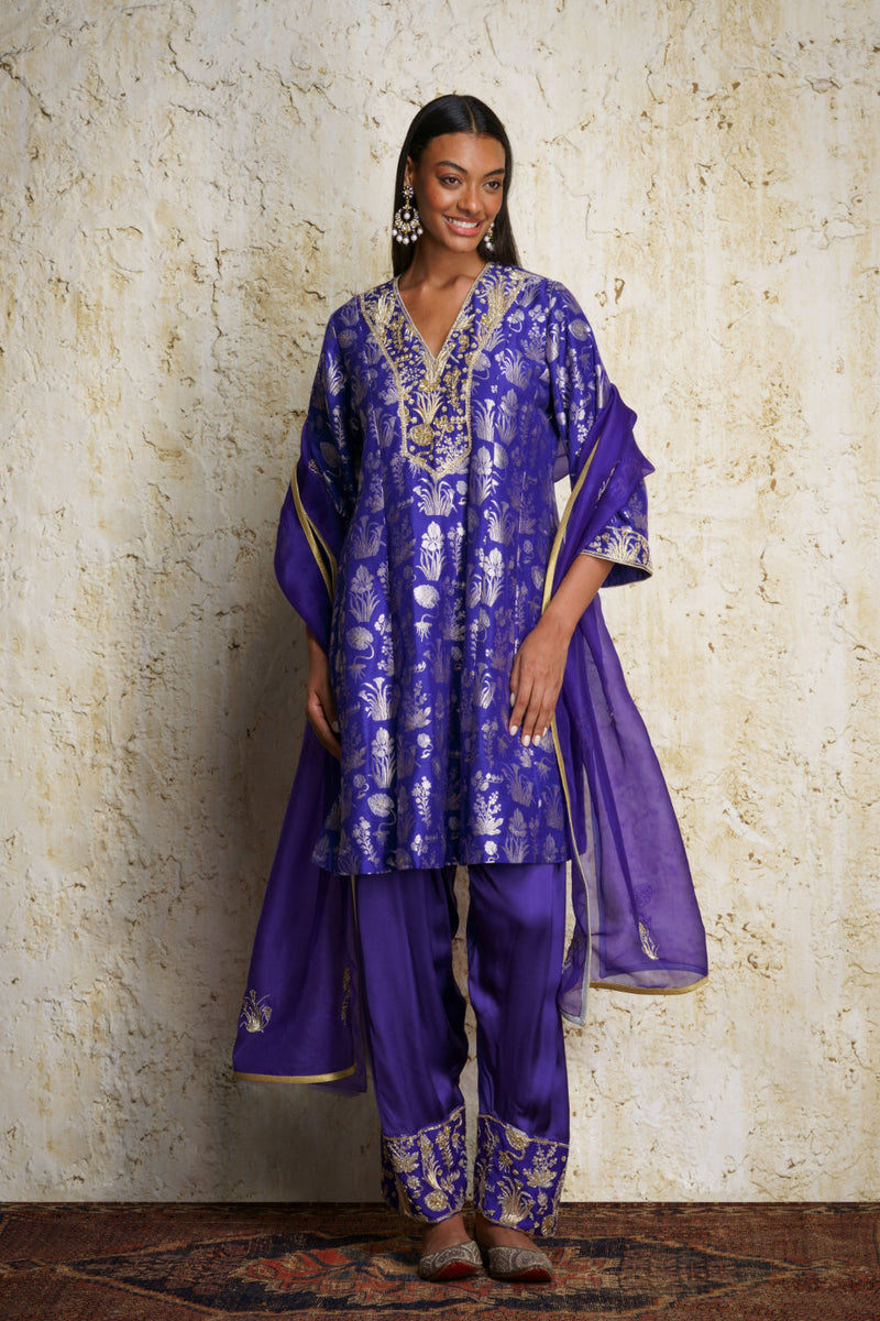Shira Anarkali-Purple silk by Mallika Mathur in purple color for women Worldwide