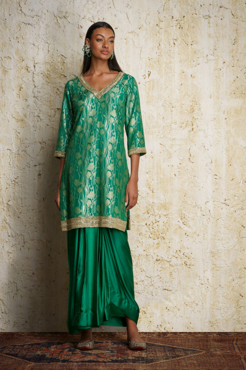Asmira munga silk tunic silk by Mallika Mathur in green color for women Worldwide