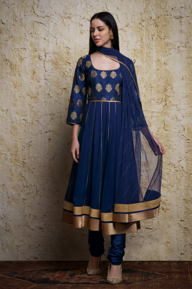 Mehar Anarkali-Mid night blue georgette by Mallika Mathur in blue color for women Worldwide