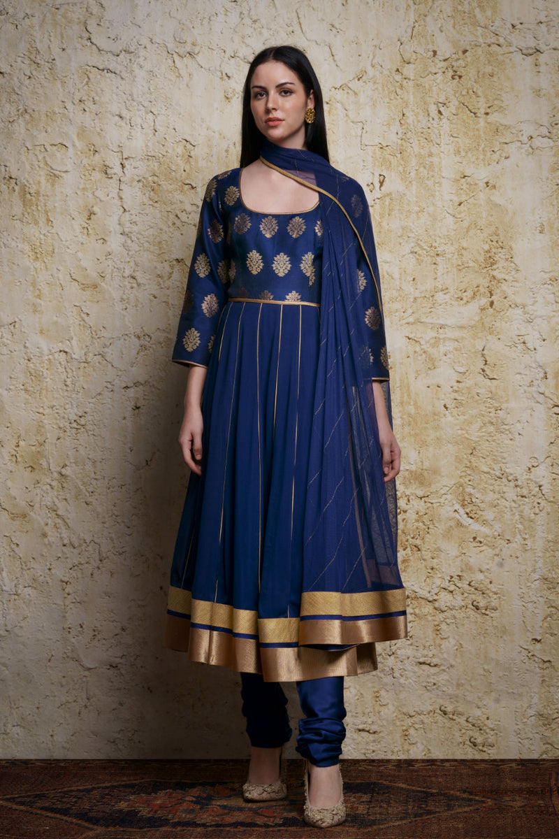 Mehar Anarkali-Mid night blue georgette by Mallika Mathur in blue color for women Worldwide