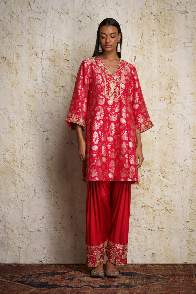 Shira Anarkali-Red silk by Mallika Mathur in red color for women Worldwide