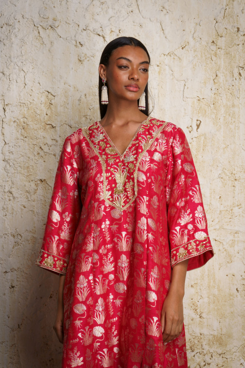 Shira Anarkali-Red silk by Mallika Mathur in red color for women Worldwide