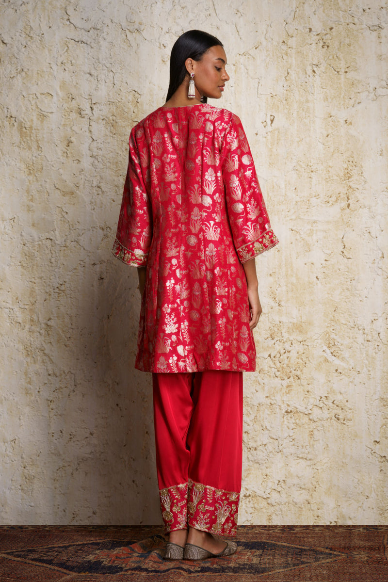 Shira Anarkali-Red silk by Mallika Mathur in red color for women Worldwide