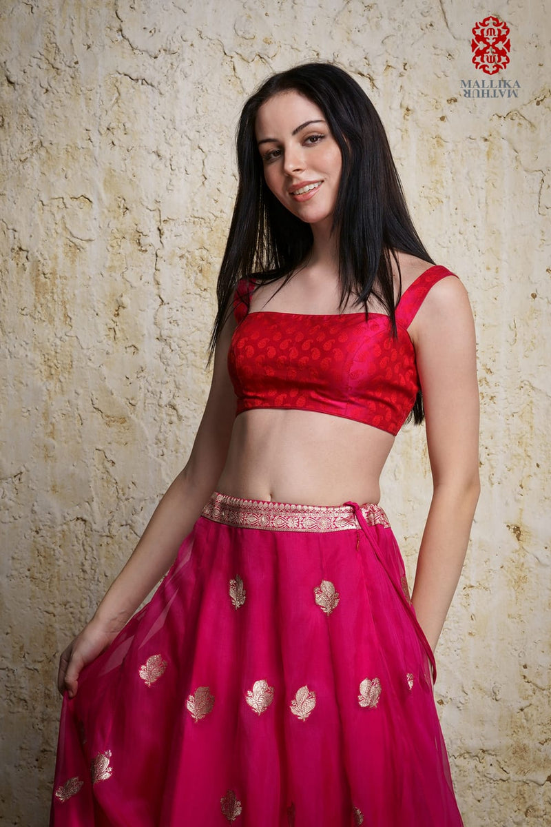 Raisa Blouse-Pink silk by Mallika Mathur in pink color for women Worldwide