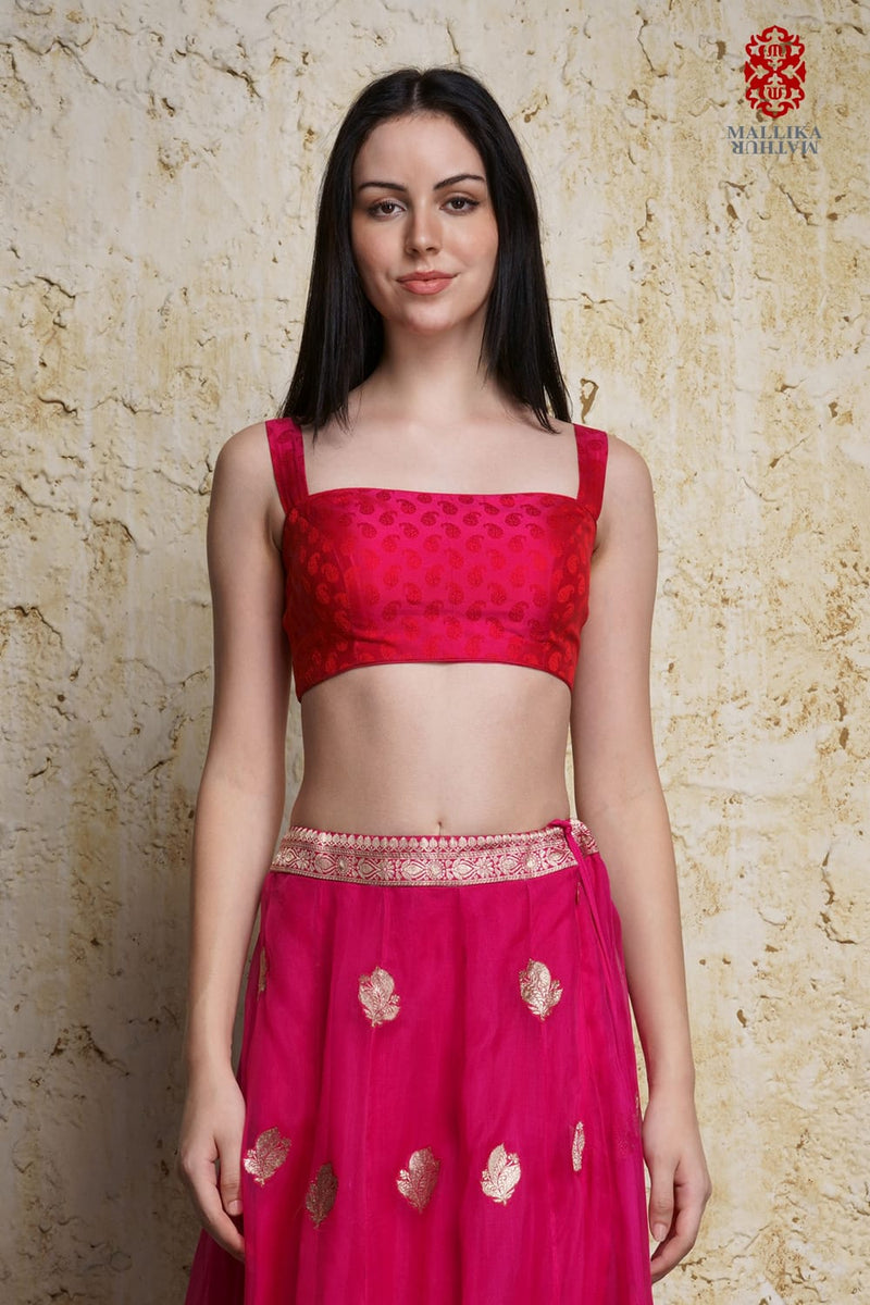 Raisa Blouse-Pink silk by Mallika Mathur in pink color for women Worldwide