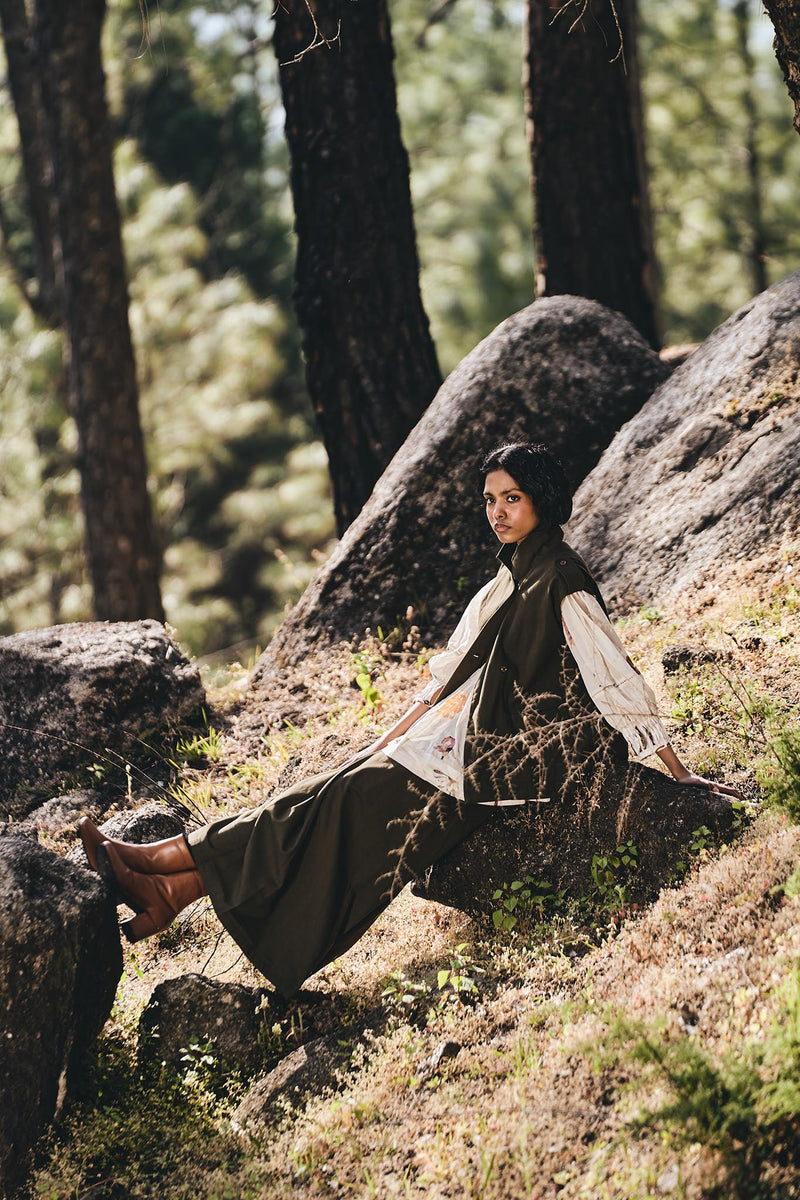 Safari jacket twill by Khara Kapas in green for women Worldwide