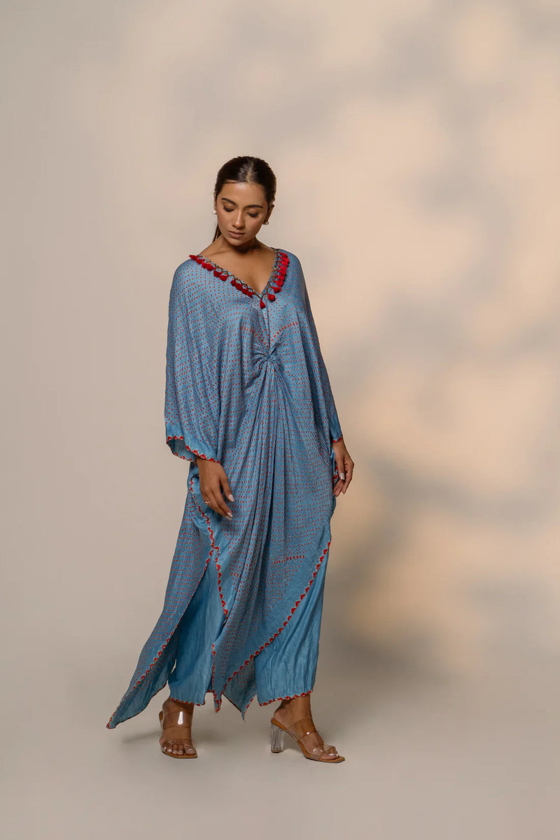 SAKURA SET-sky blue silk by Dyelogue in blue color for women Worldwide