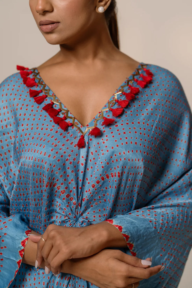 SAKURA SET-sky blue silk by Dyelogue in blue color for women Worldwide