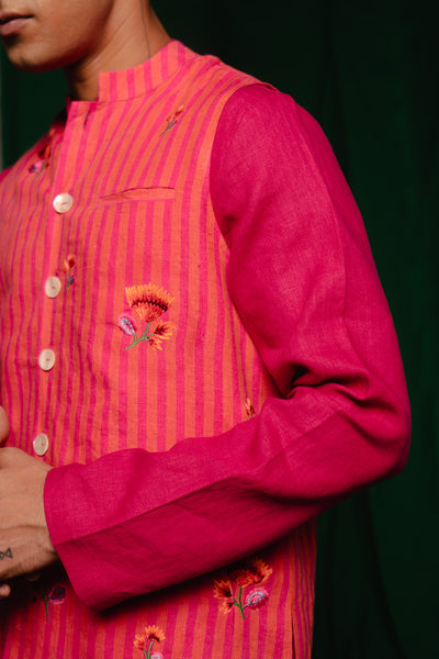 Coral Linen Nehru Jacket