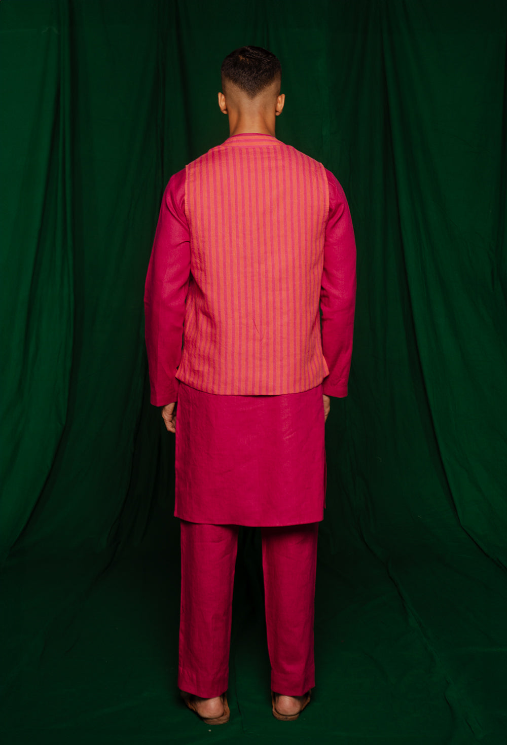 Coral Linen Nehru Jacket