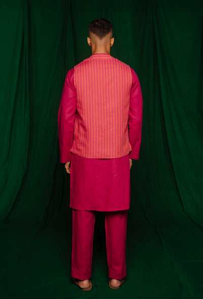 Coral Linen Nehru Jacket