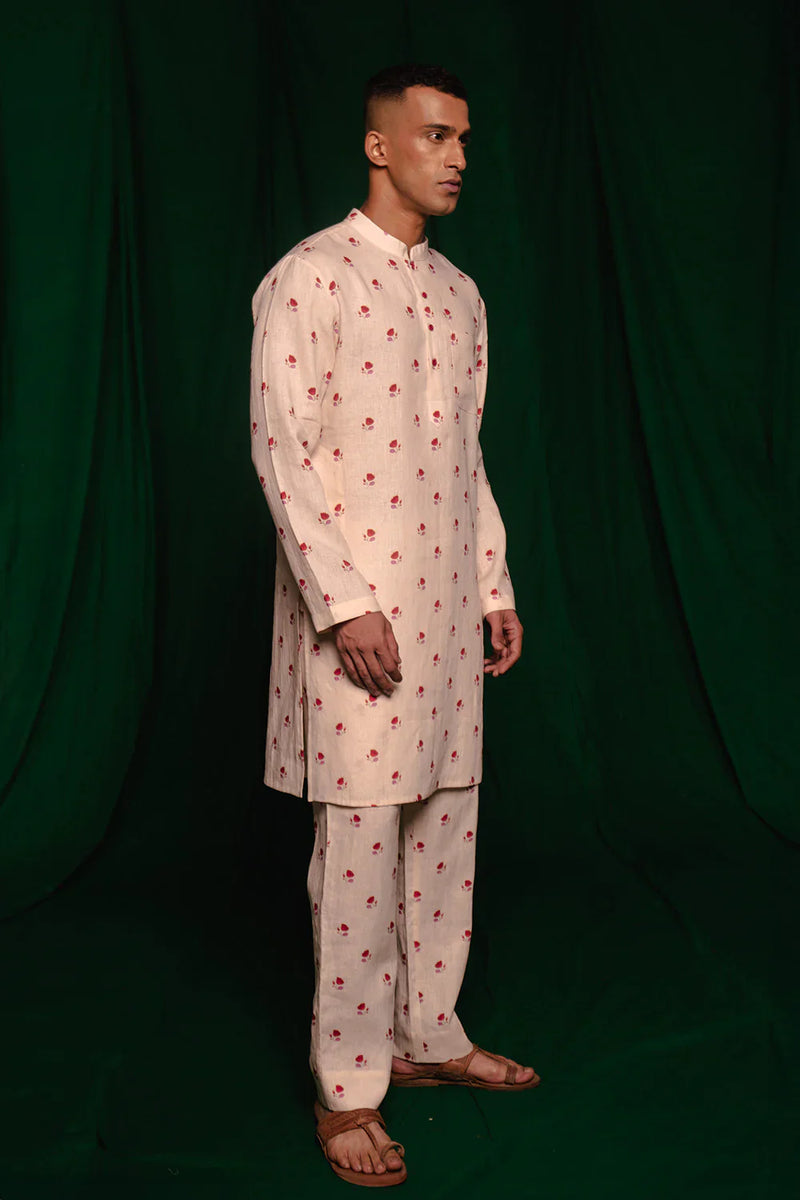 Wildflower Linen Kurta Set by Saphed Men for men Worldwide