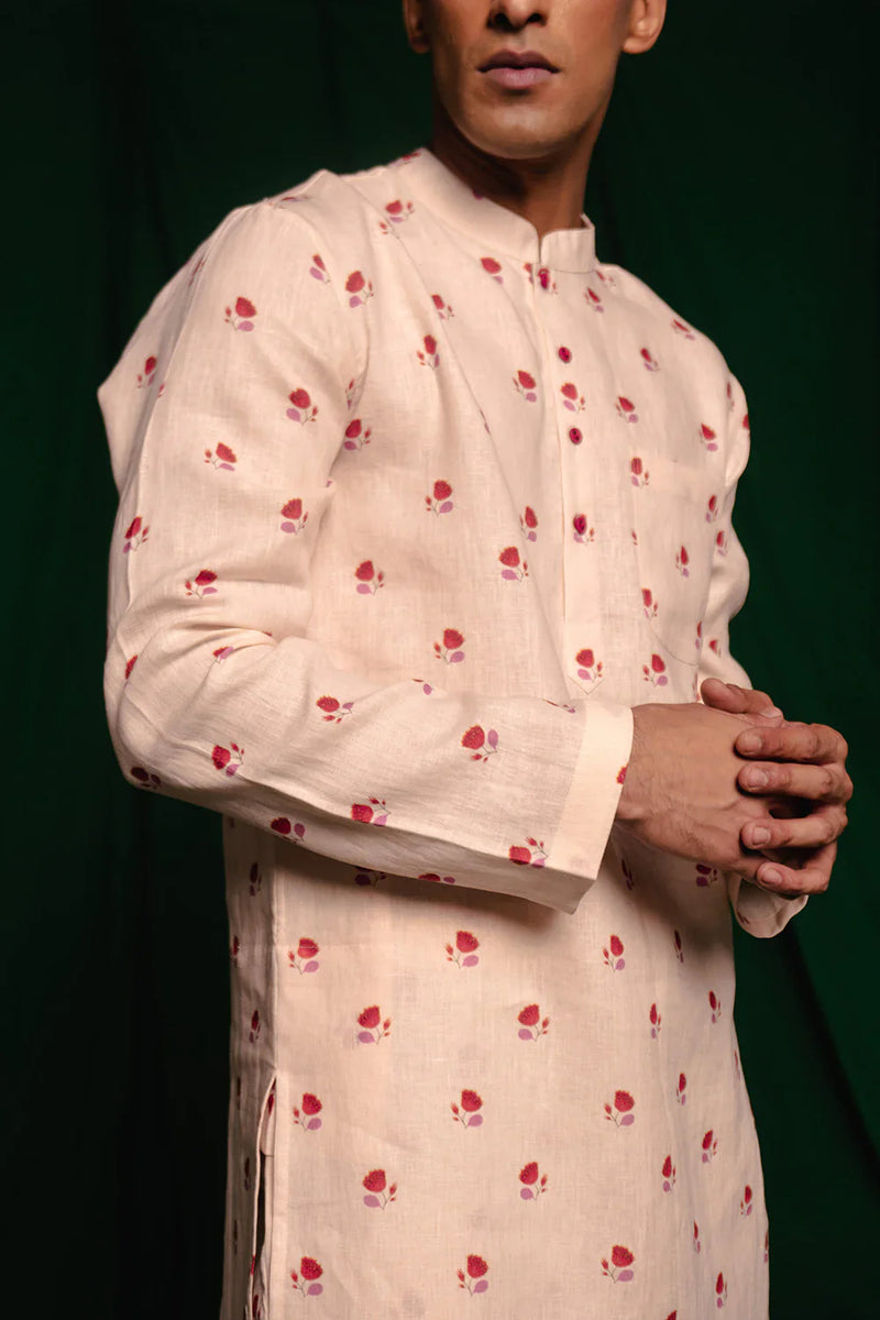 Wildflower Linen Kurta Set by Saphed Men for men Worldwide