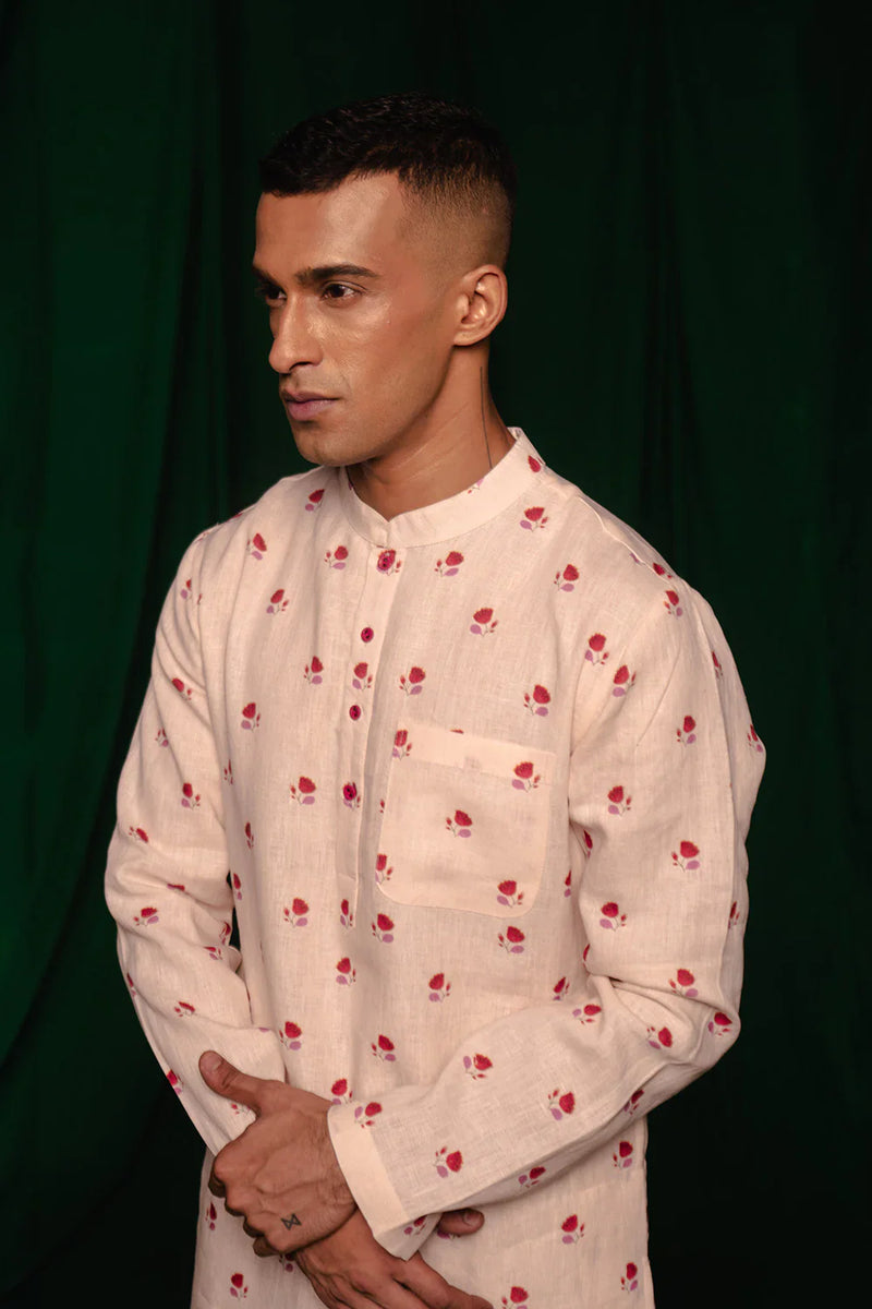 Wildflower Linen Kurta Set by Saphed Men for men Worldwide