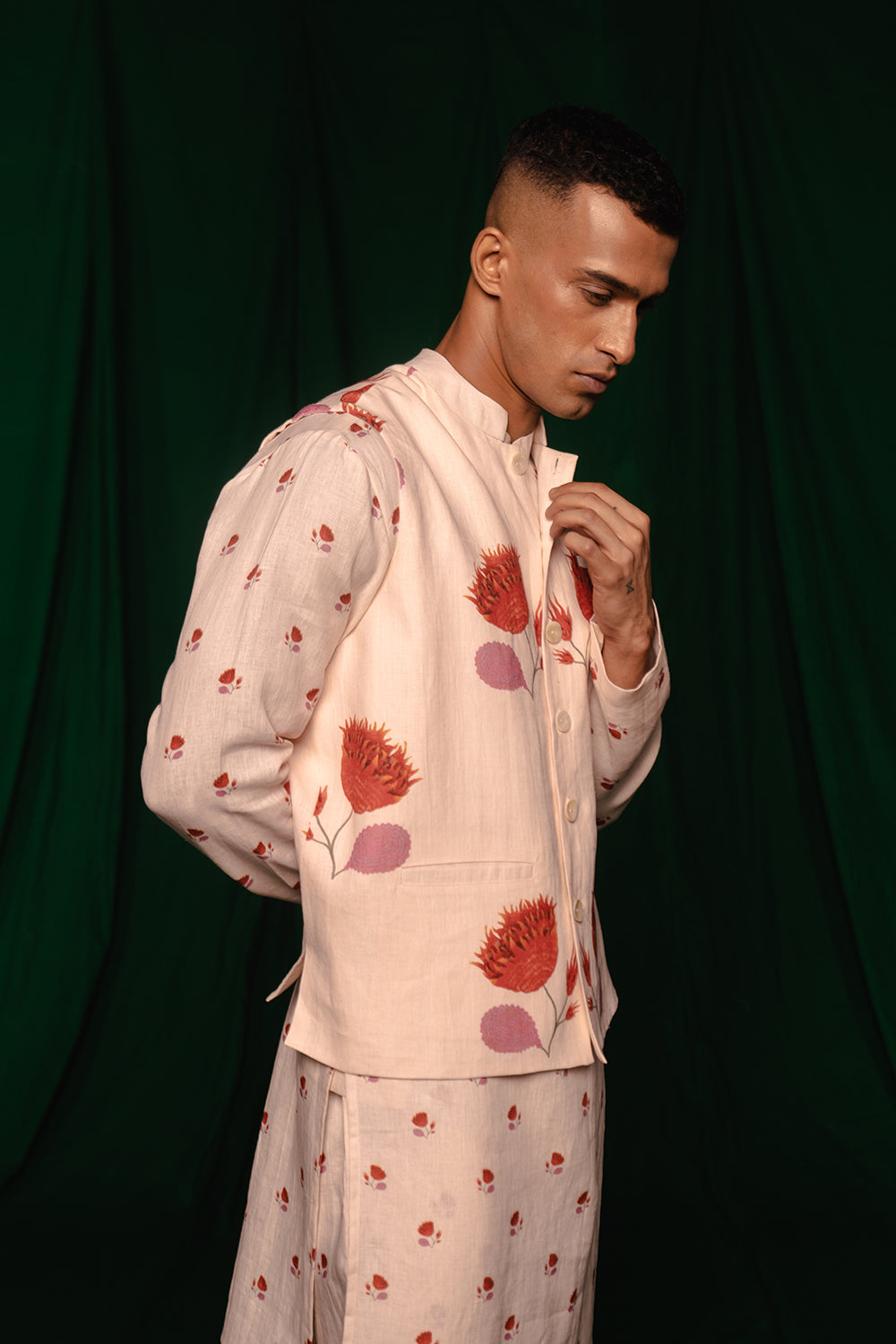 Wildflower Linen Nehru Jacket