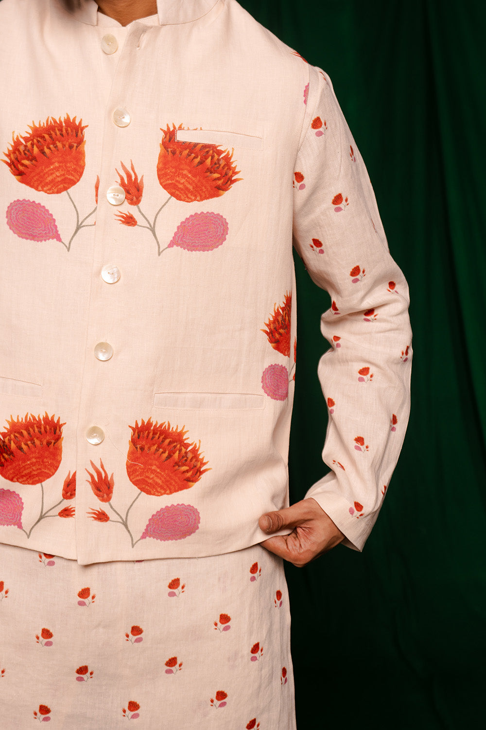 Wildflower Linen Nehru Jacket