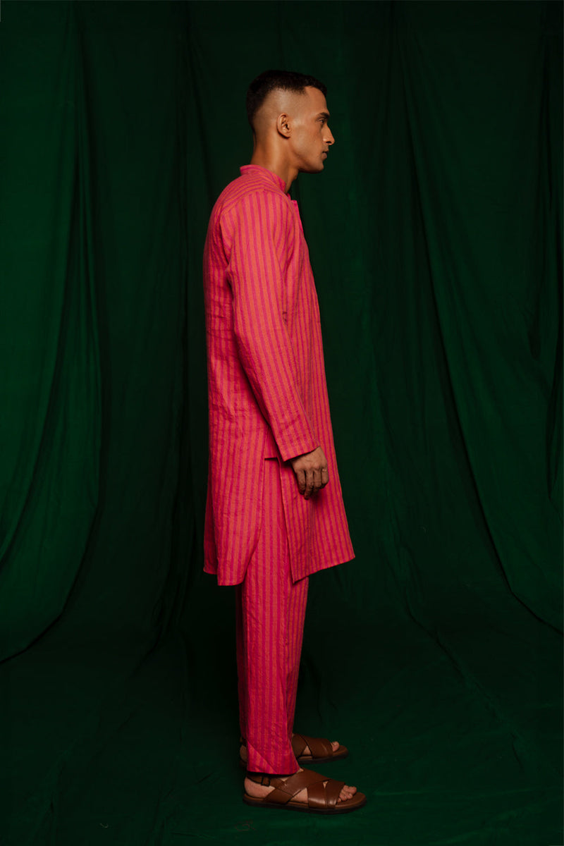 Coral Linen Kurta Set by Saphed Men for men Worldwide