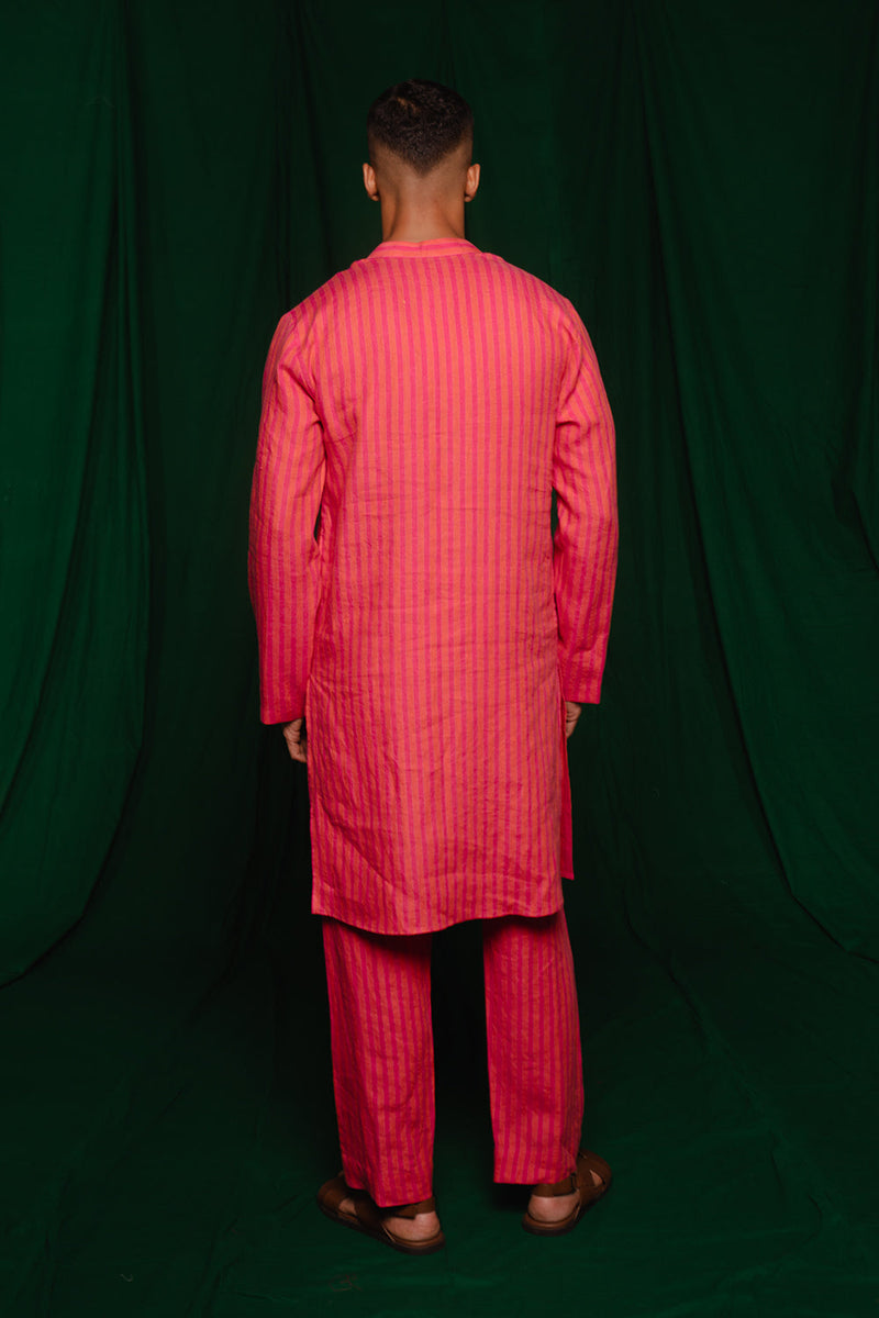 Coral Linen Kurta Set by Saphed Men for men Worldwide