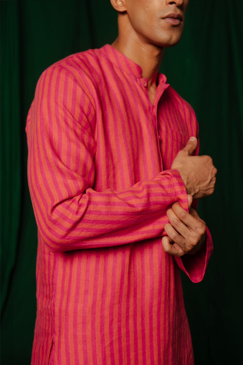 Coral Linen Kurta Set by Saphed Men for men Worldwide