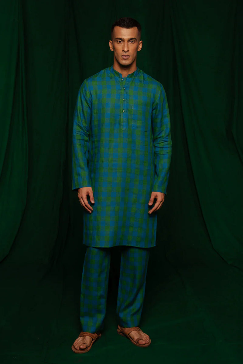 Forest Linen Kurta Set by Saphed Men for men Worldwide