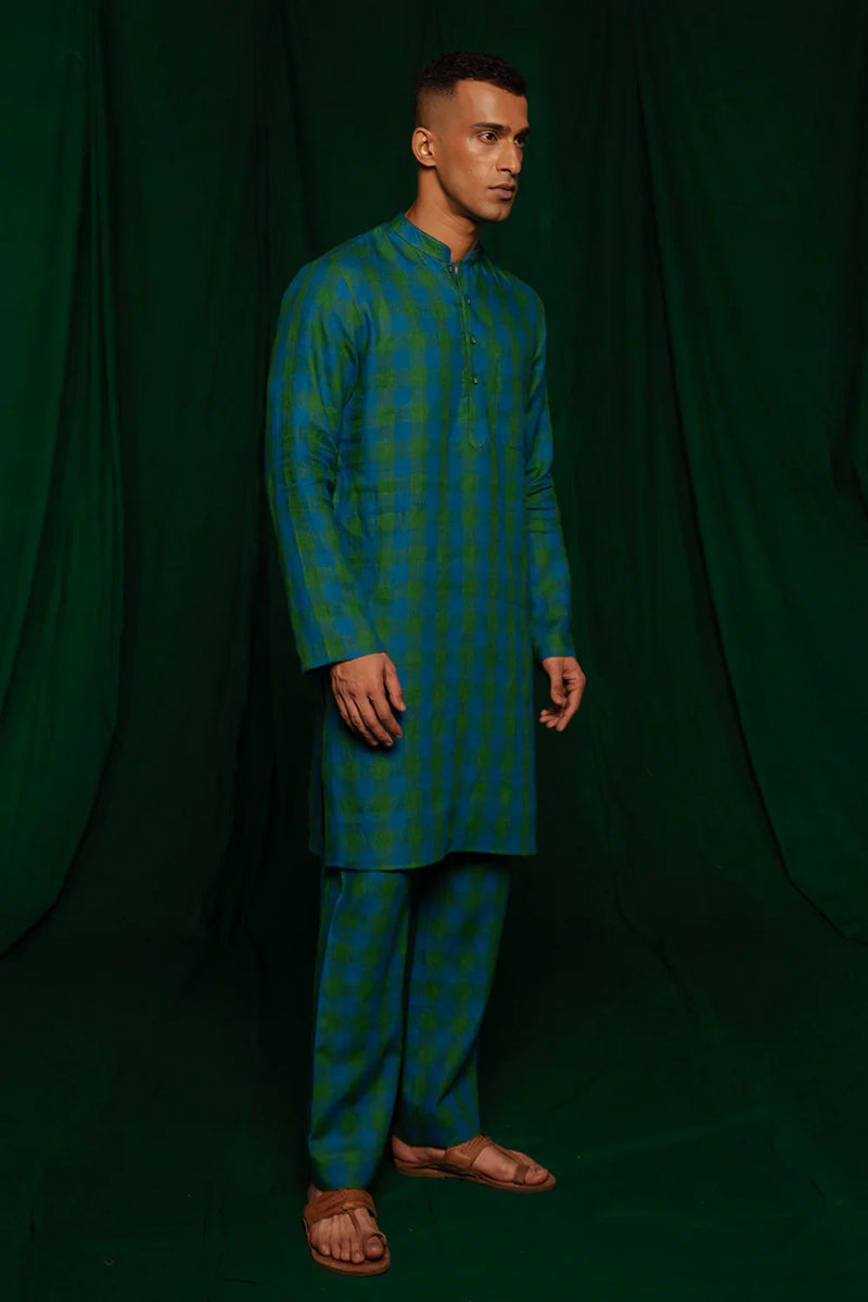 Forest Linen Kurta Set by Saphed Men for men Worldwide