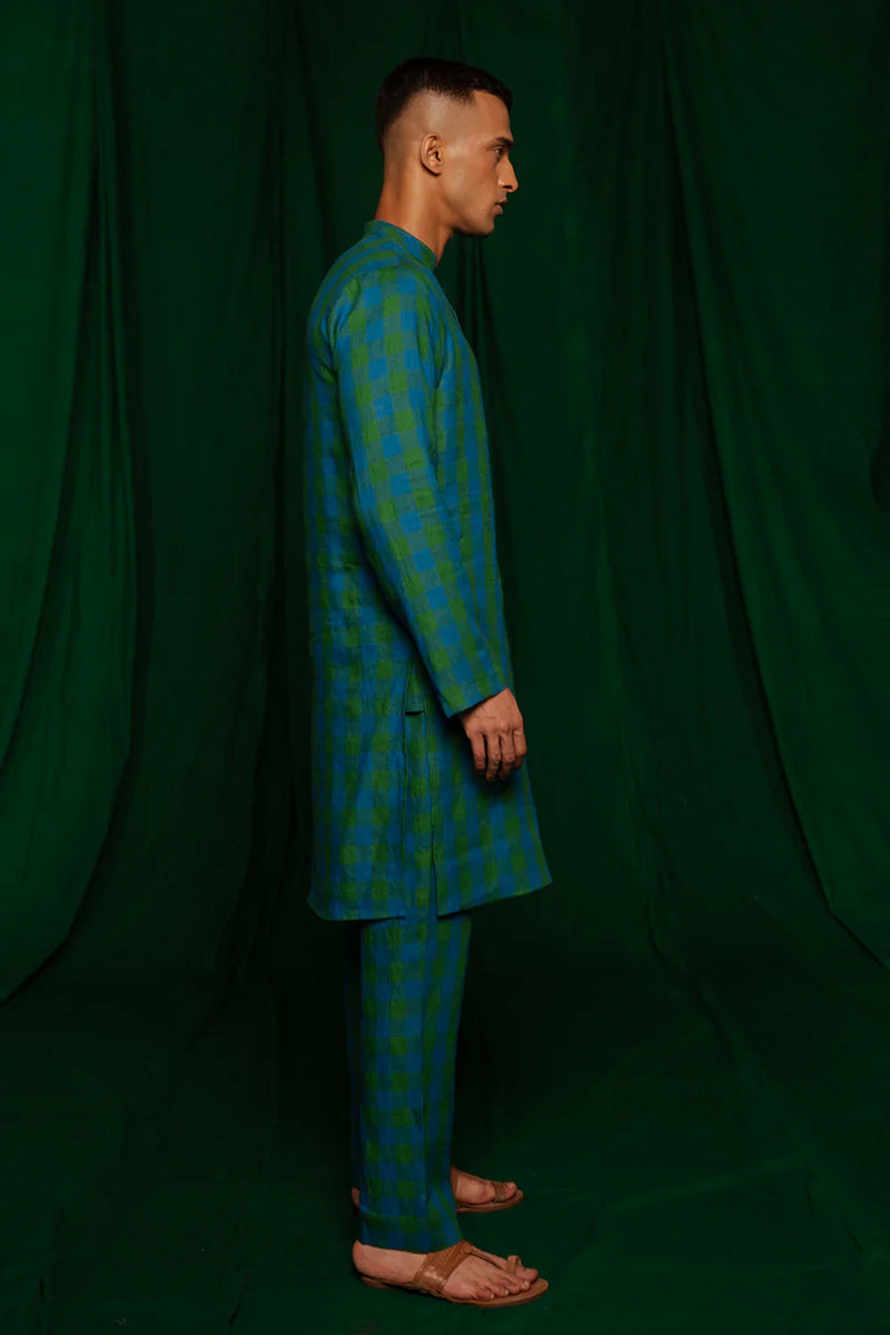 Forest Linen Kurta Set by Saphed Men for men Worldwide