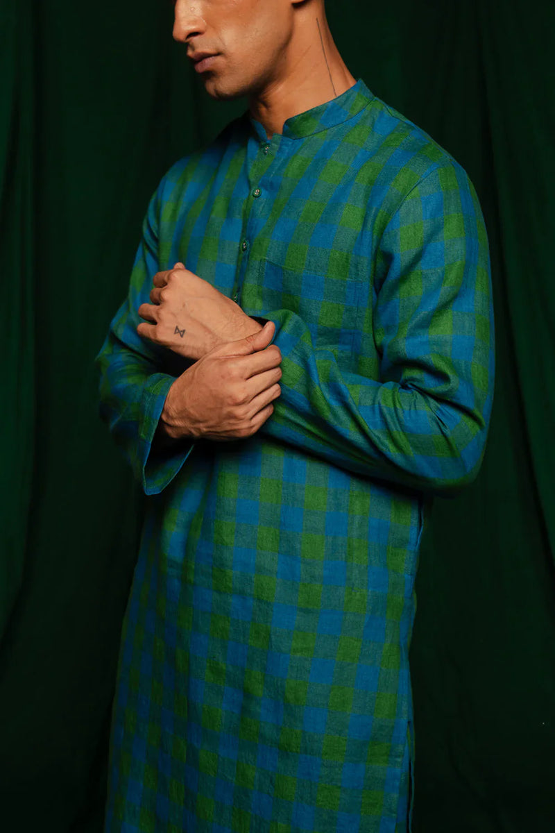 Forest Linen Kurta Set by Saphed Men for men Worldwide