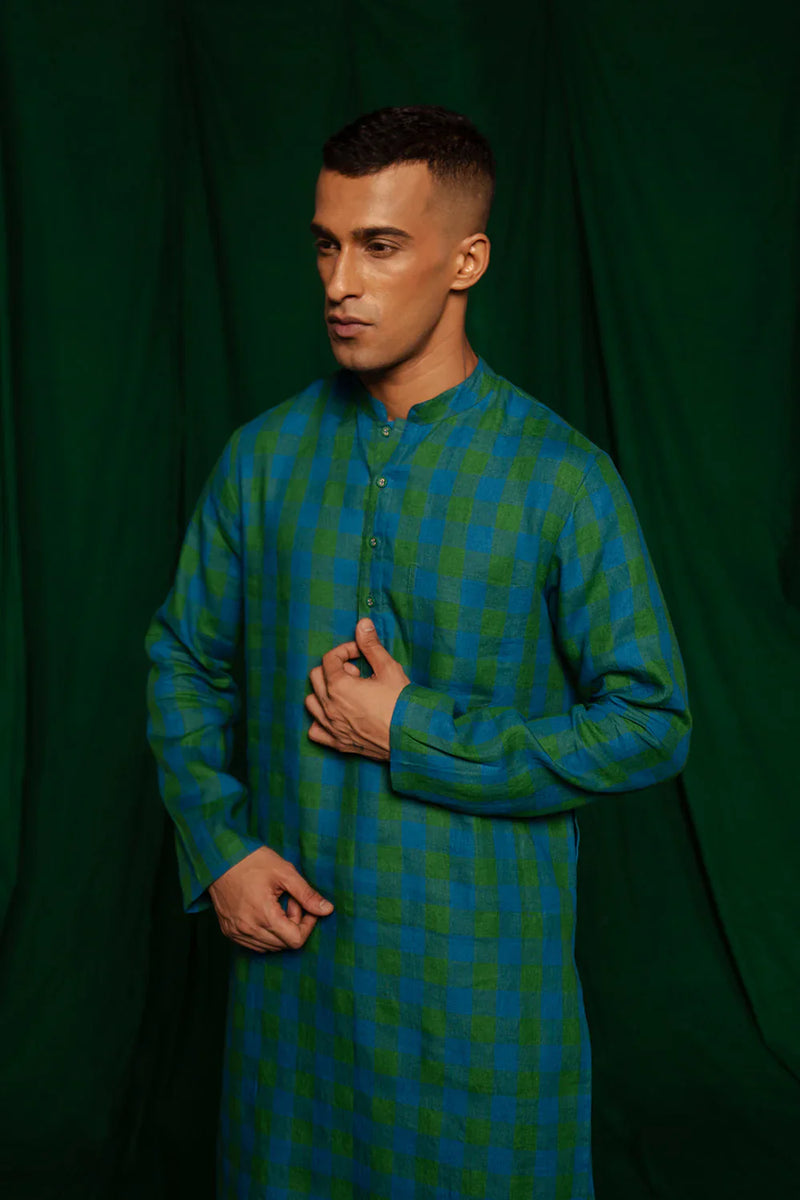 Forest Linen Kurta Set by Saphed Men for men Worldwide