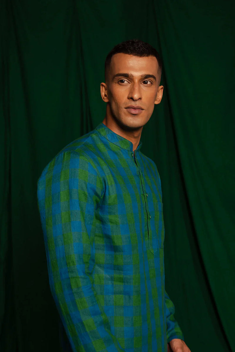 Forest Linen Kurta Set by Saphed Men for men Worldwide