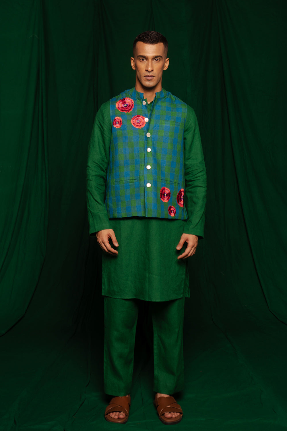 Forest Linen Nehru Jacket