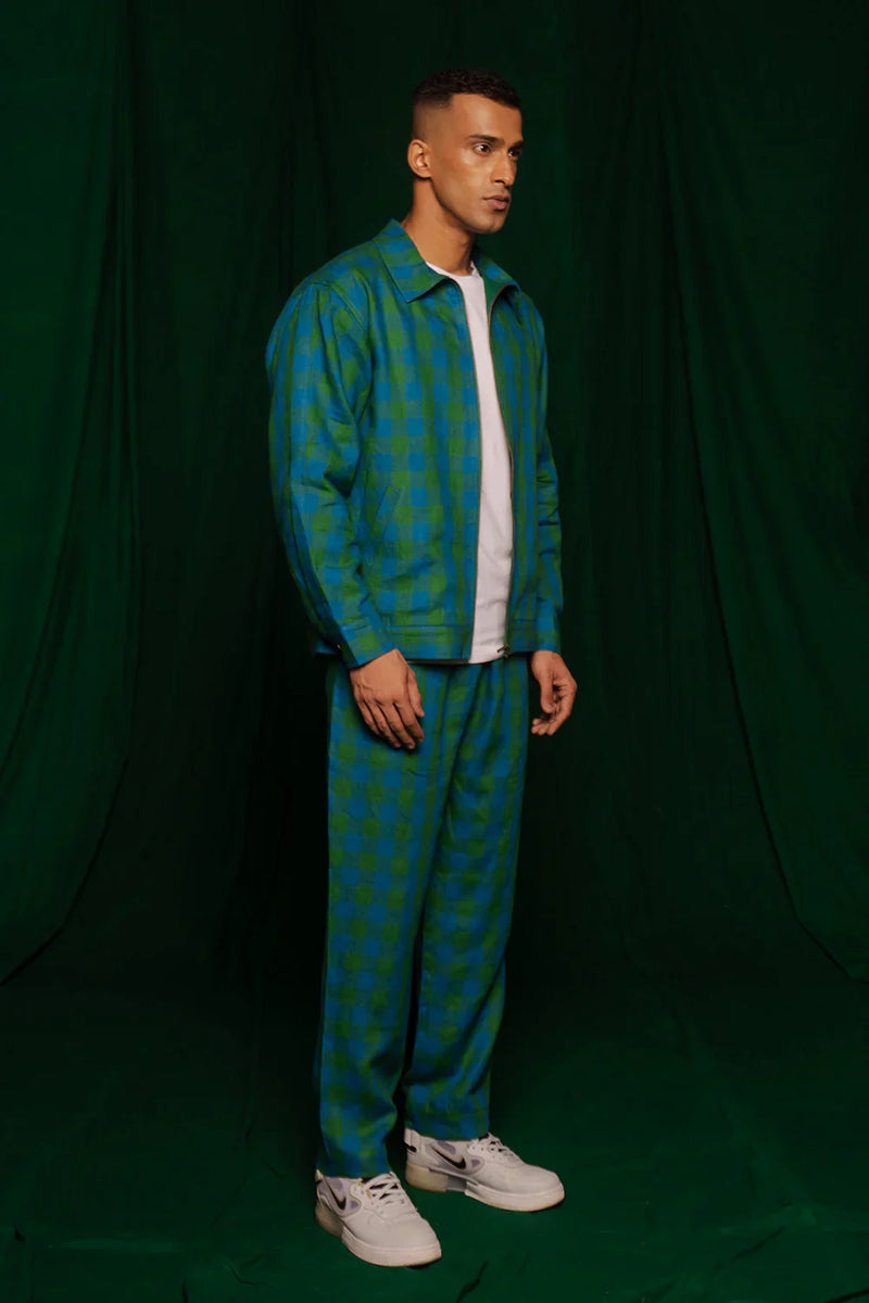 Forest Linen Bomber Jacket by Saphed Men in green color for men Worldwide