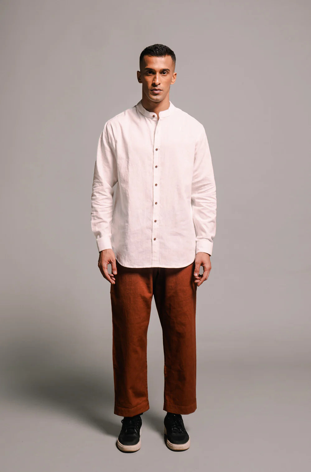 Vanilla Co-linen Band Collar Shirt