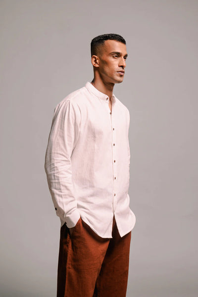 Vanilla Co-linen Band Collar Shirt