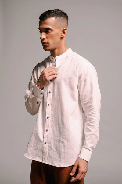 Vanilla Co-linen Band Collar Shirt