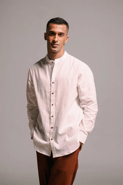 Vanilla Co-linen Band Collar Shirt