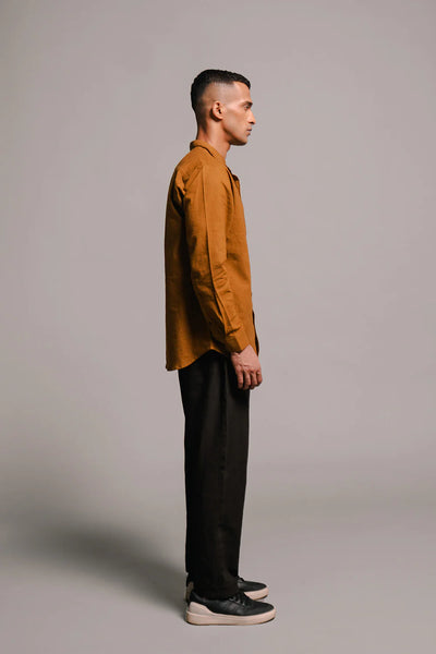 Olive Co-linen Band Collar Shirt