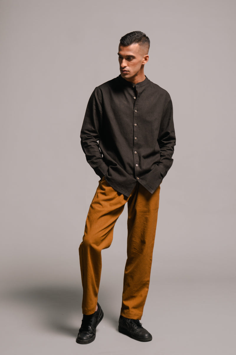 Carbon Co-linen Band Collar Shirt linen by Saphed Men for men Worldwide