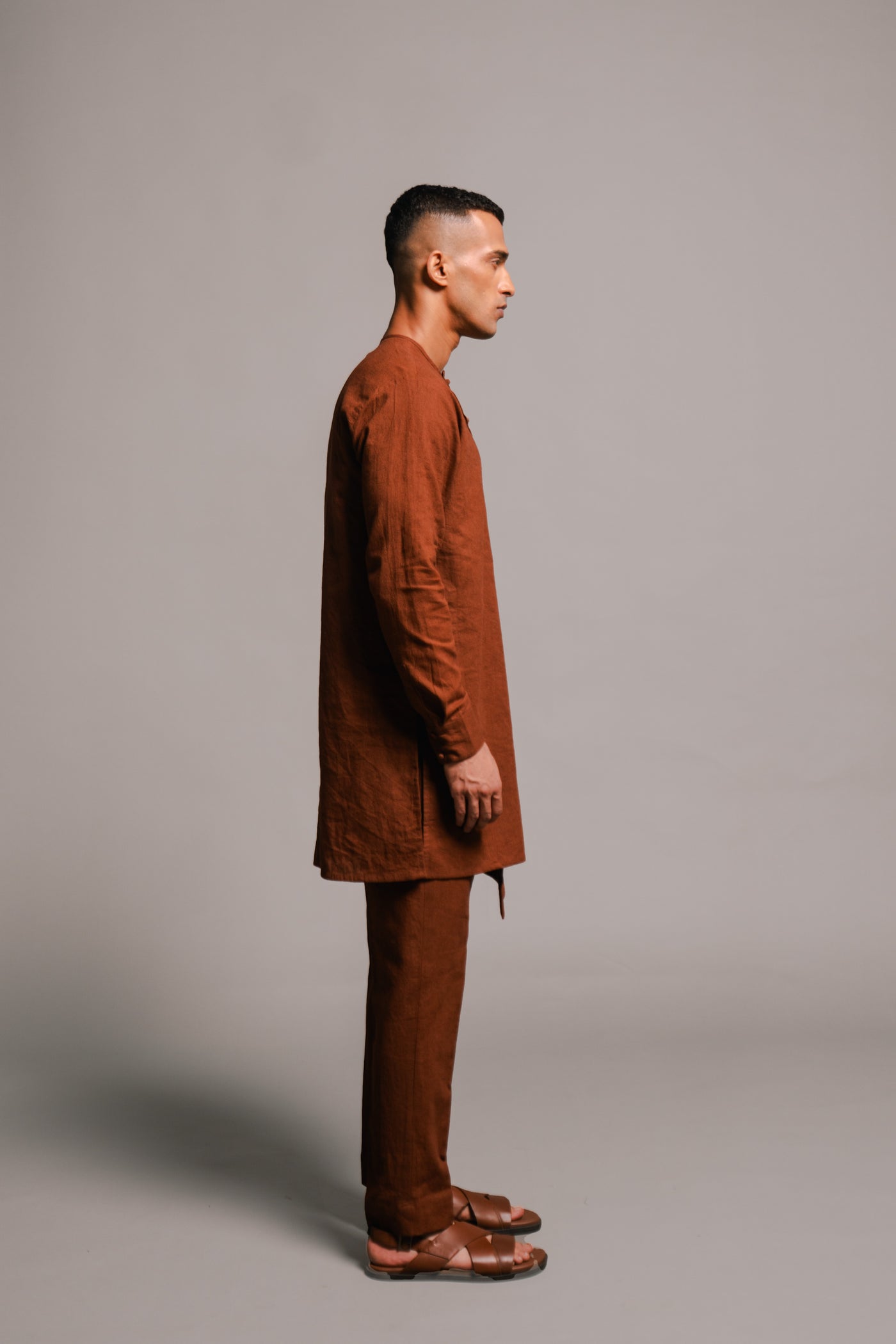 Mocha Co-Linen Side Open Kurta Set