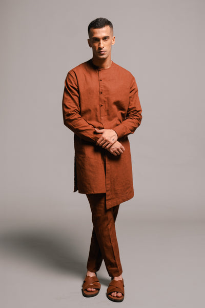 Mocha Co-Linen Side Open Kurta Set