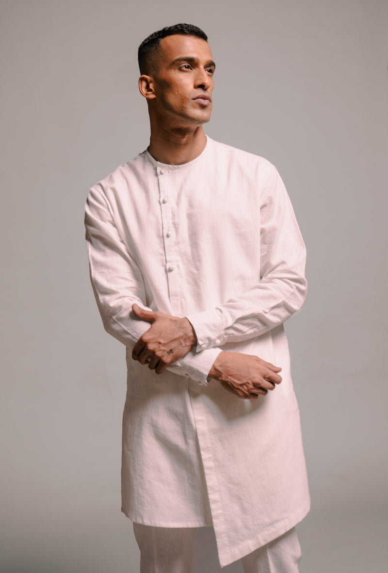 Vanilla Co-Linen Side Open Kurta Set linen by Saphed Men for men Worldwide