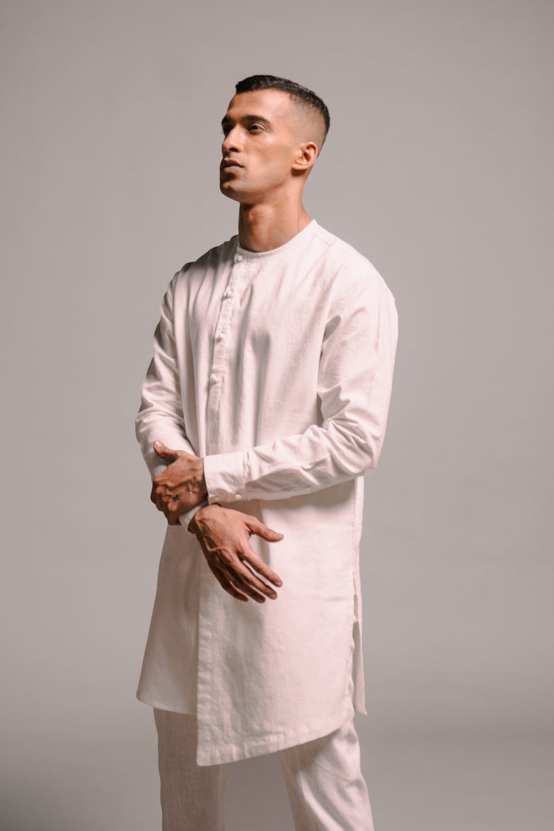 Vanilla Co-Linen Side Open Kurta Set linen by Saphed Men for men Worldwide