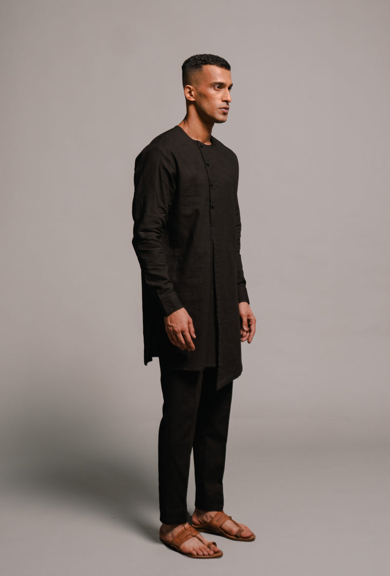 Carbon Co-Linen Side Open Kurta Set linen by Saphed Men for men Worldwide