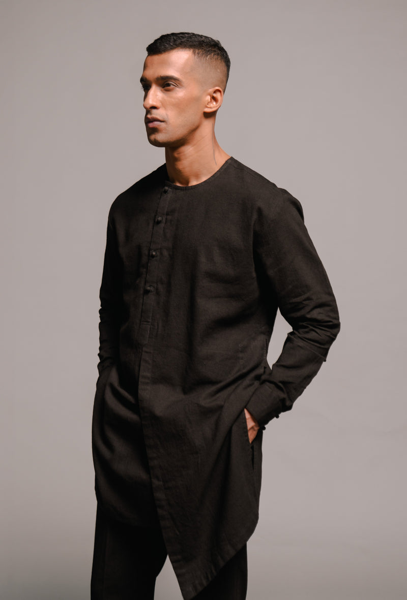 Carbon Co-Linen Side Open Kurta Set linen by Saphed Men for men Worldwide