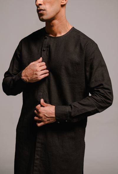 Carbon Co-Linen Side Open Kurta Set