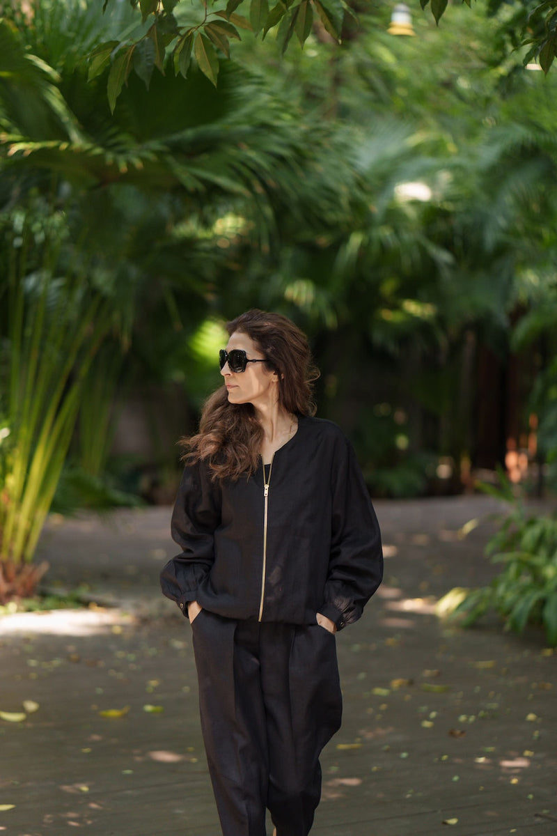 Koi Bomber linen by Zanzibar Living in black for women Worldwide
