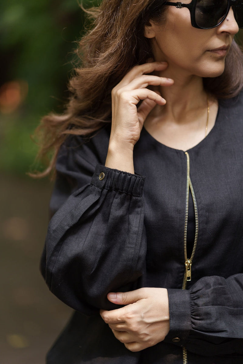 Koi Bomber linen by Zanzibar Living in black for women Worldwide